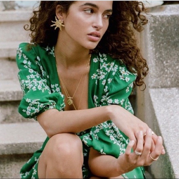 Faithfull the Brand Dresses & Skirts - Faithfull the Brand Puff Sleeve Green Floral Wrap Dress